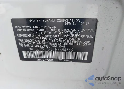 2017 Subaru Forester 2.5I Premium z USA, uszkodzony, nr VIN JF2SJAEC1HH594756